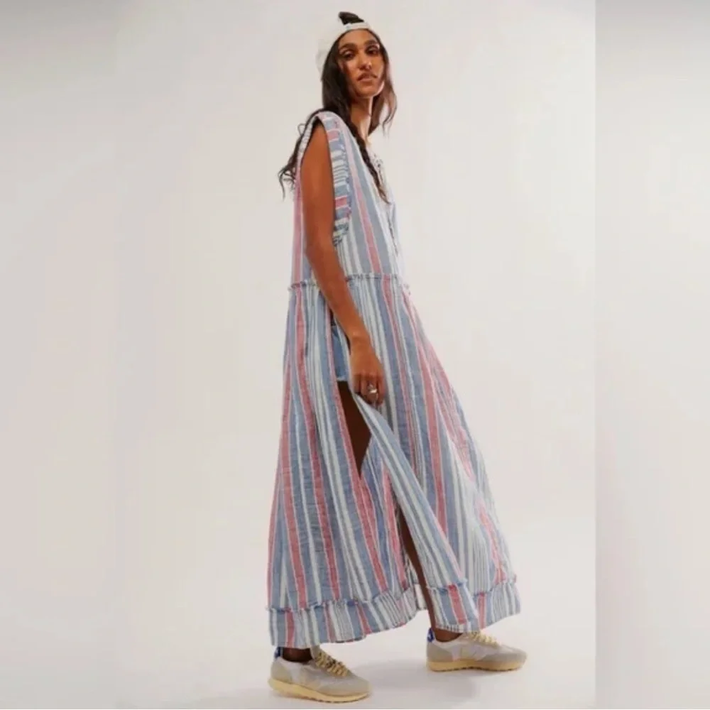 Free People We the Free Surf Striped Maxi Dress Blue Sleeveless Sz S - Picture 2 of 11